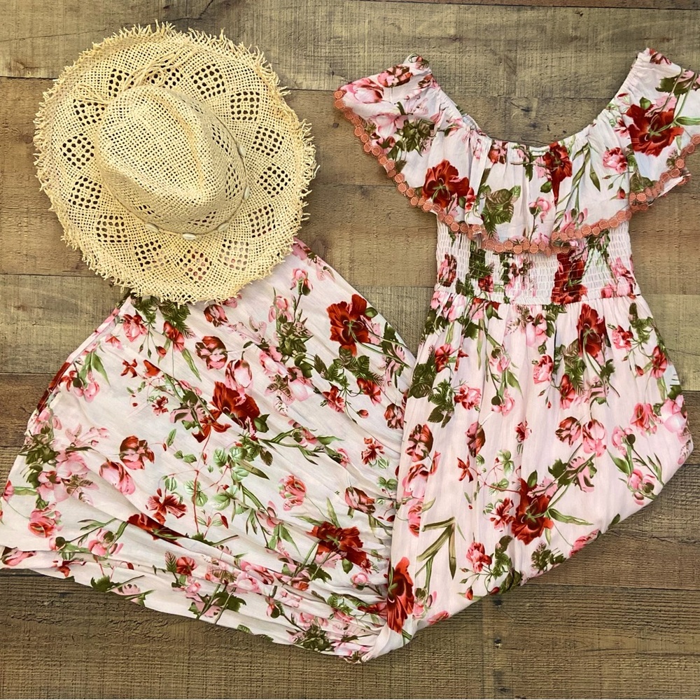 Floral On/Off Shoulder Maxi Dress in Blush + Pinks💗VACATION VIBES